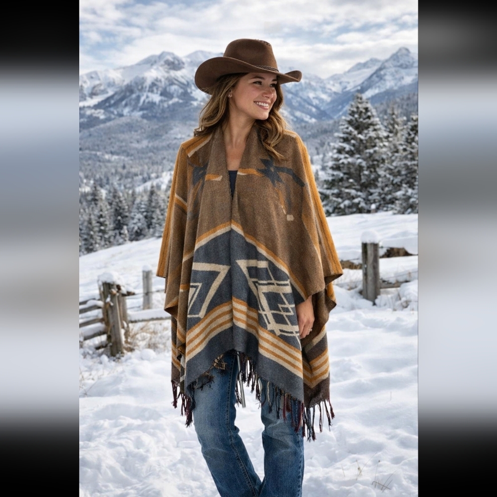 Gorgeous Geometric Tribal Aztec Earth Tones Poncho Wrap